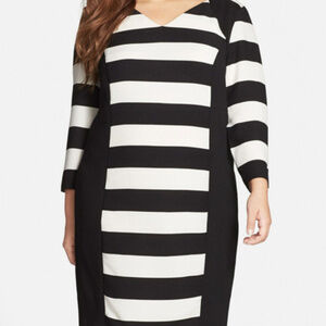 Carmakoma Auburn Stripe Colorblock Sheath Dress V-Neck Long Sleeve,Plus Size,NEW